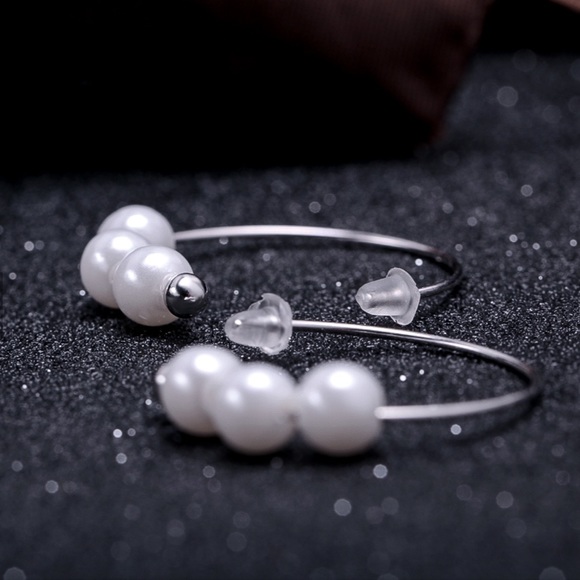 2/$20!  Silver Partial Hoop Faux Pearl Ear Wires - Picture 5 of 7